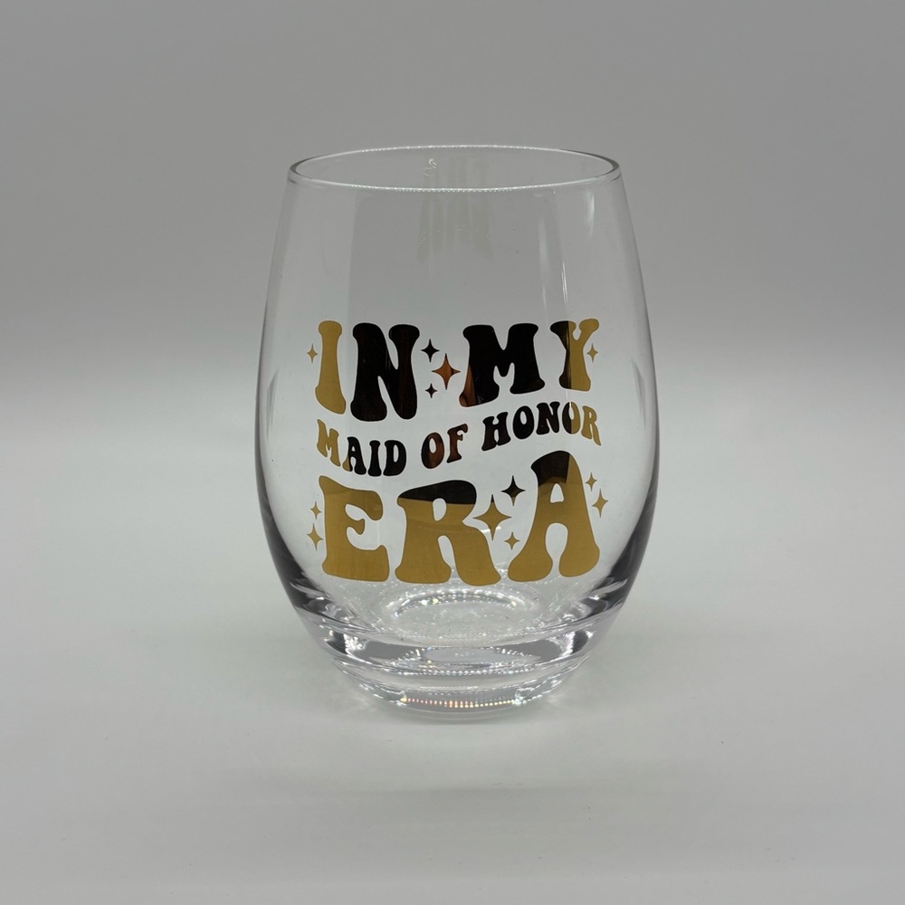 Maid of Honor Stemless Wine Glass - Gold and Black